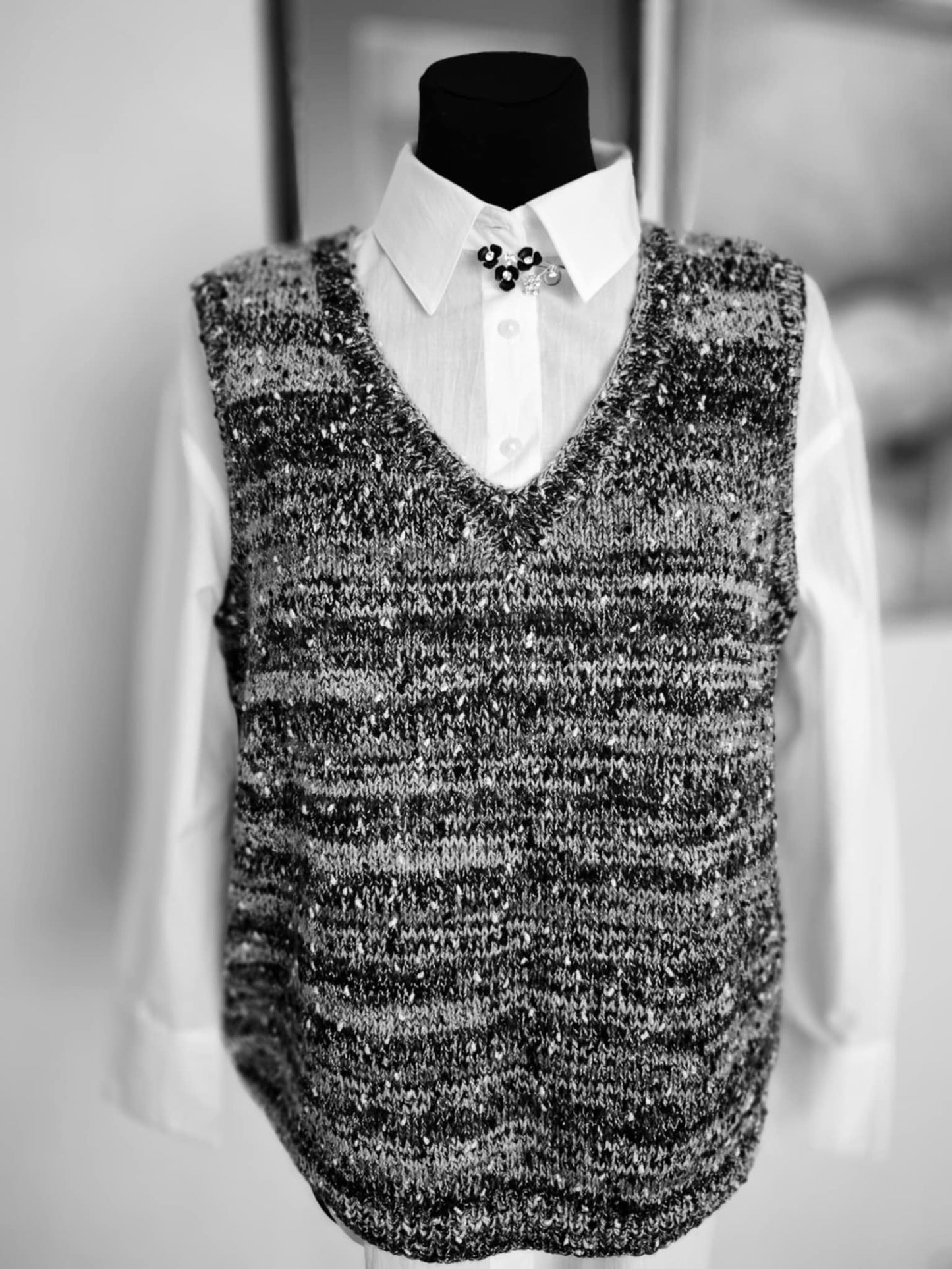 Handmade Knitted Vest with a Touch of Sparkle