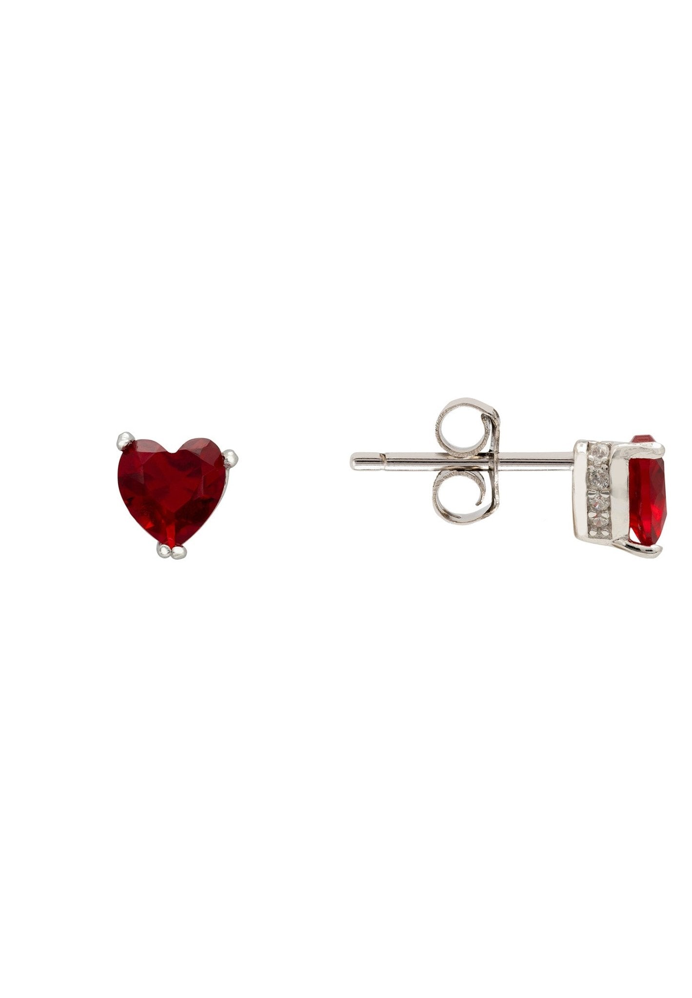 Asscher Cut Heart Stud Earrings Silver Ruby